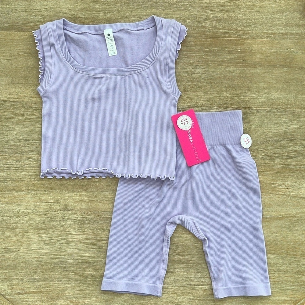 Yogalicious Girls Ribbed Seamless 2 Piece Activewear Set Large 12